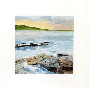 8x8 Maine Original Oil Painting Acadia Atlantic Ocean Rocks New England Signed